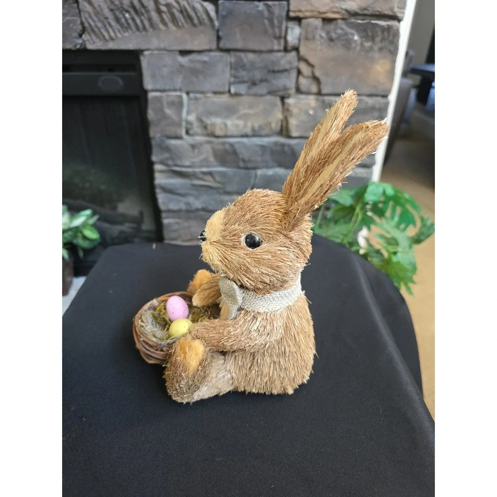 PIER 1 Easter Sisal Bunny Rabbit w/ pastel eggs Spring Shelf Decor 10